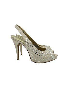 Lulu Townsend Shoes Womens Size 9 Beige Rhinestone Sling Back High Heels Sandals